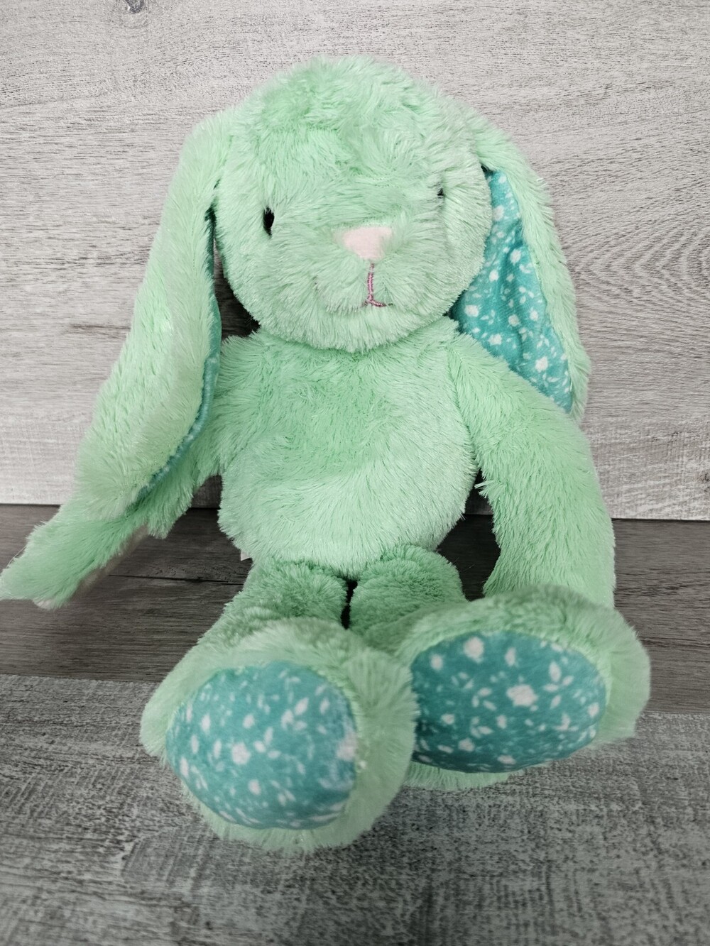 Kellytoy Lovey Security Plush Bunny Rabbit Green Pink White Aqua Flower Ears HTF